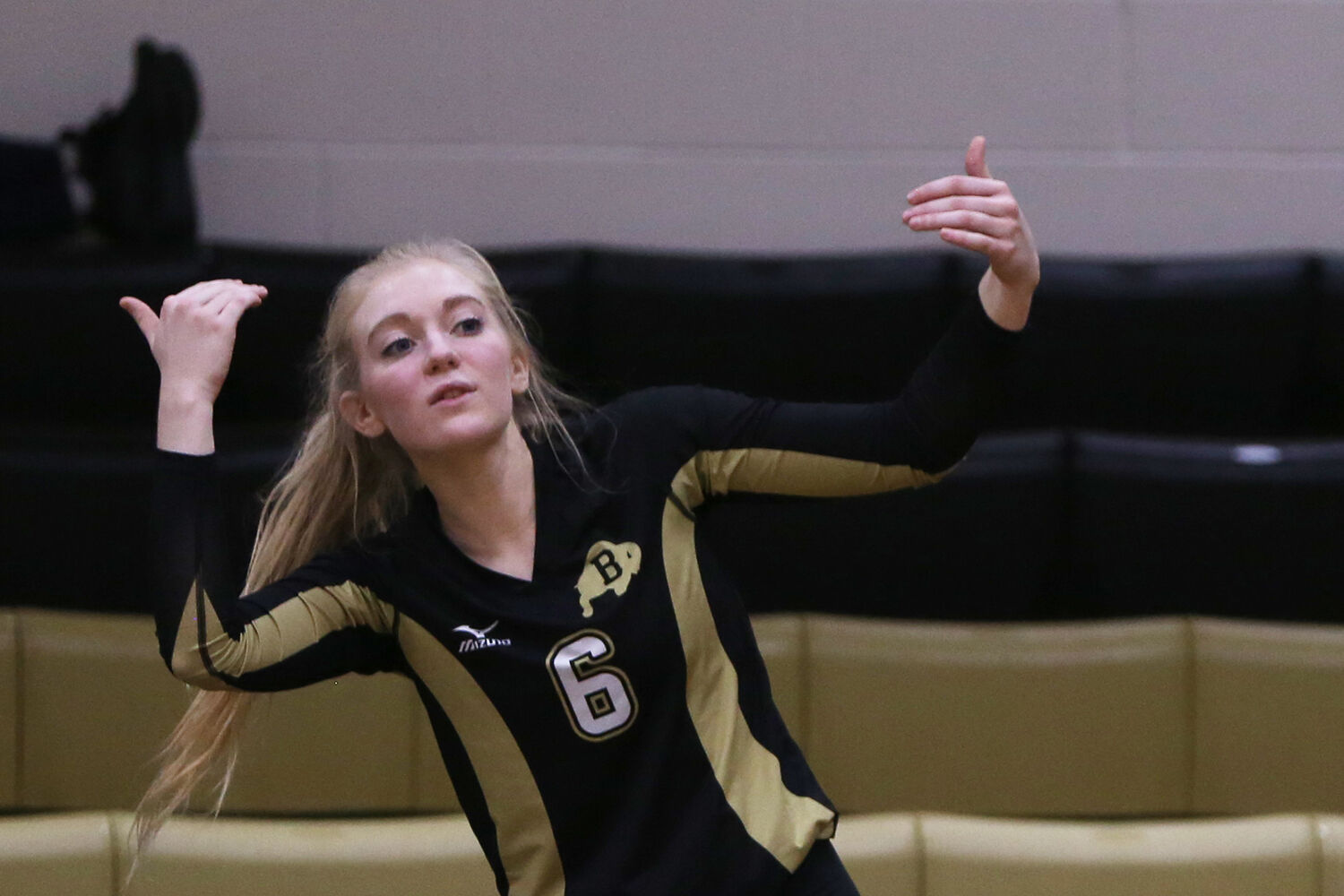 Sydney Downare looks for an out of bounds call